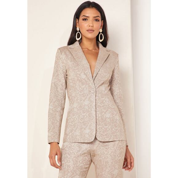 Finders Keepers Neutral Tan Snakeskin Print Olivia Single Button Blazer - Picture 1 of 11